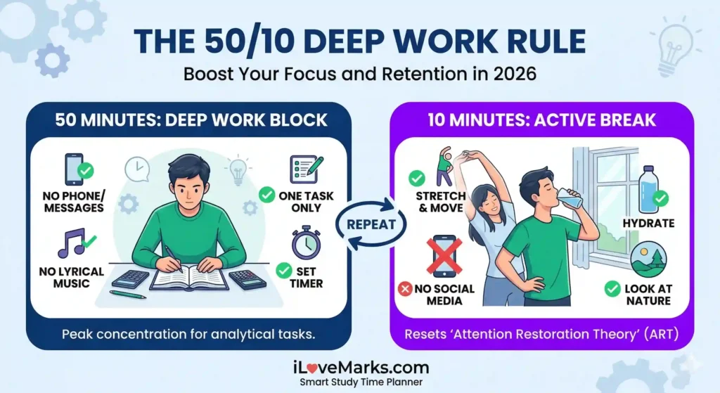  A pie chart showing the ideal 50/30/20 time distribution for Hard, Medium, and Easy subjects